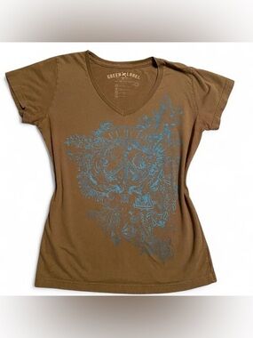 Brown V-Neck Peace Graphic Baby Tee